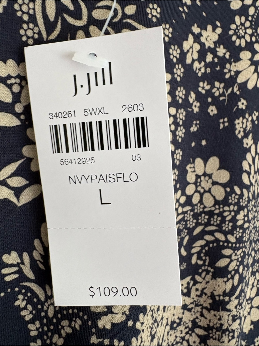 J. Jill Navy and Beige Paisley Short-Sleeve Dart-waist Knit Dress sz L NWT - Picture 6 of 12